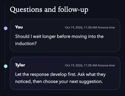 Illustrative member question and Tyler’s reply in the review conversation.